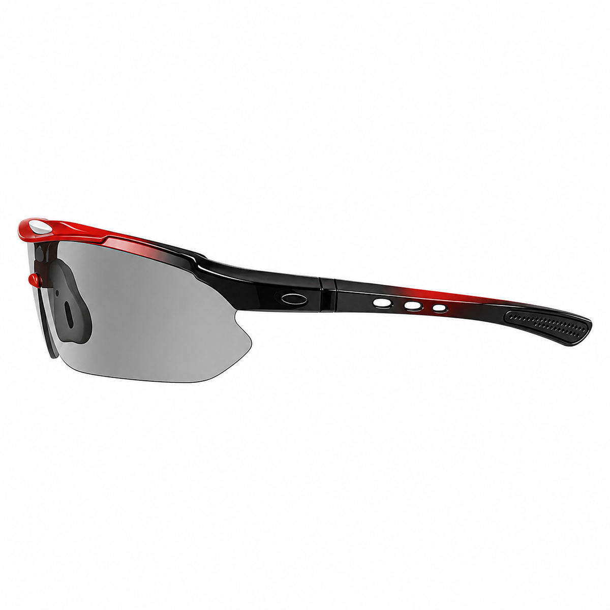 Red Frame/Photochromic Grey Lens Unisex PC-Rubber Photochromic Cycling Glasses, side temple product view
