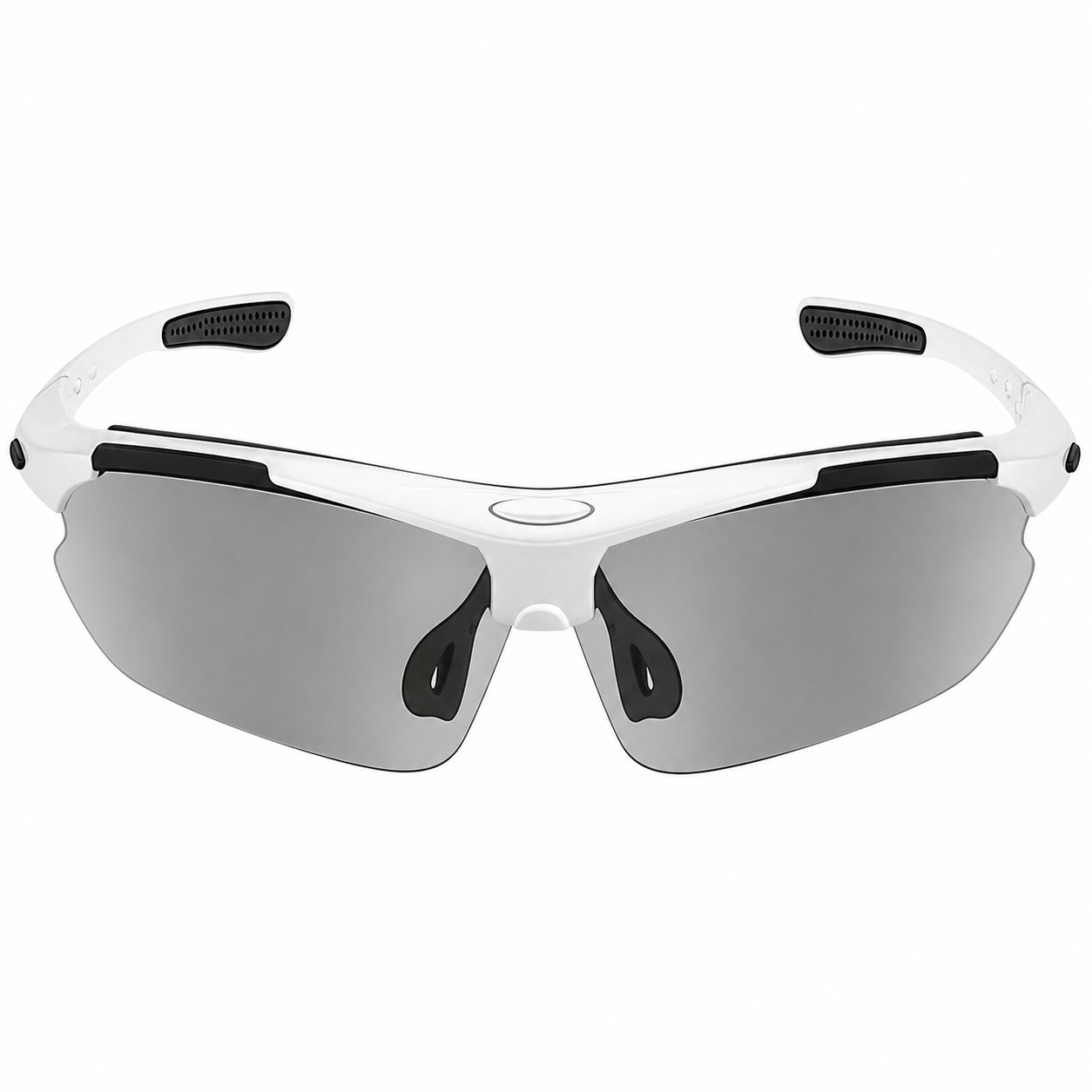 White Frame/Photochromic Grey Lens Unisex PC-Rubber Photochromic Cycling Glasses, clean front product view