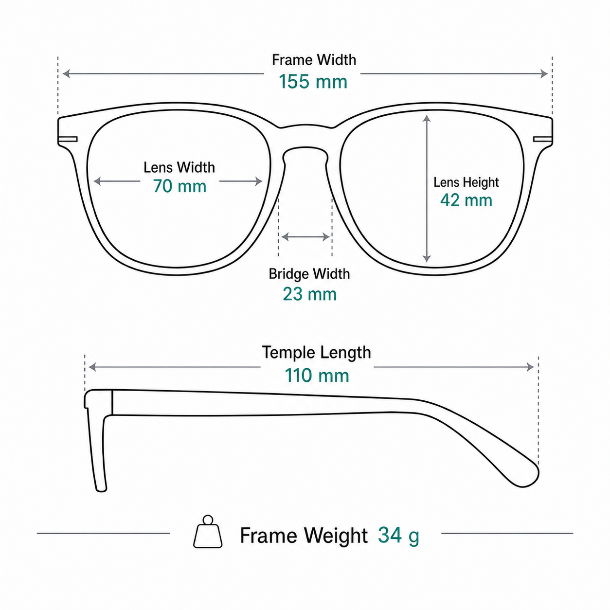 Unisex TR Wraparound Cycling Sunglasses frame measurements and weight guide