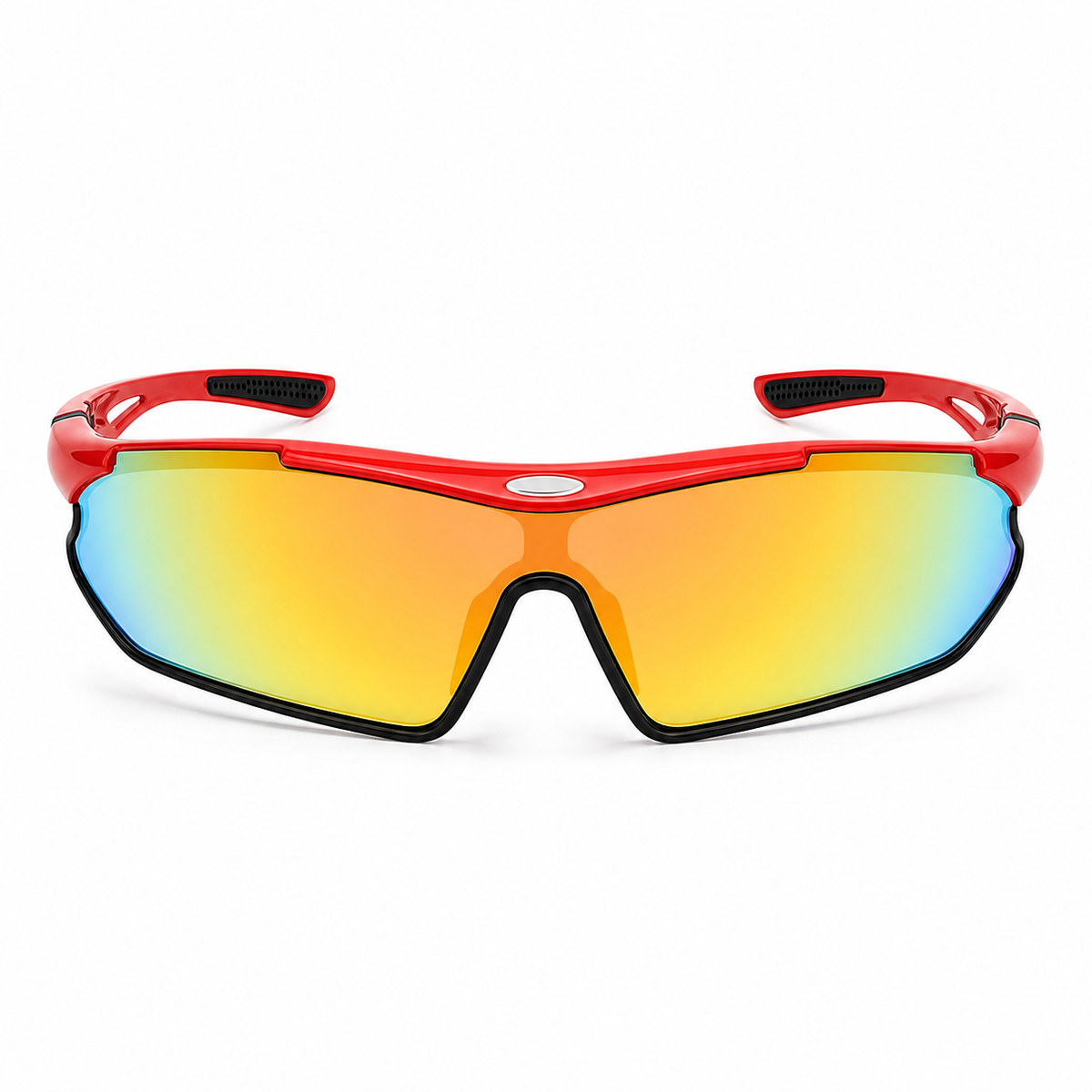 Red Frame/Multicolor Lens Unisex TR Wraparound Cycling Sunglasses, clean front product view