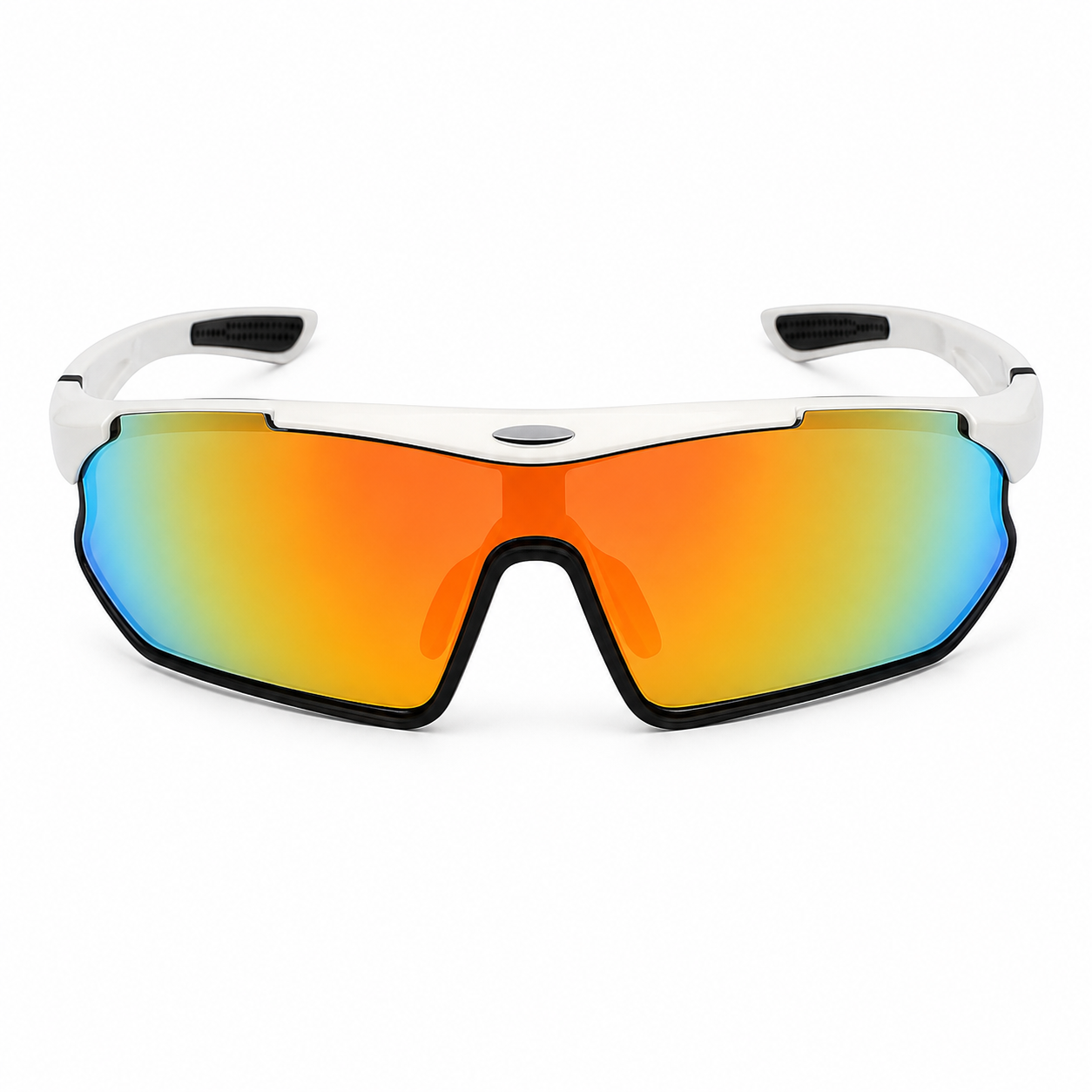 White Frame/Multicolor Lens Unisex TR Wraparound Cycling Sunglasses, clean front product view