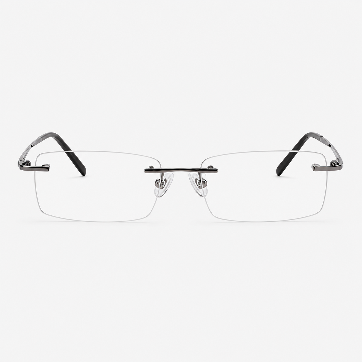 Gunmetal unisex pure titanium rimless shallow rectangular glasses, front product view