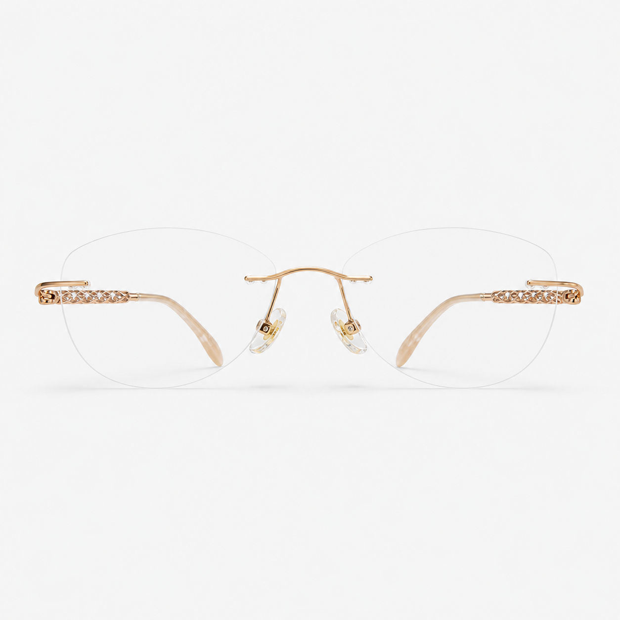Gold unisex titanium alloy rimless soft geometric glasses, front product view