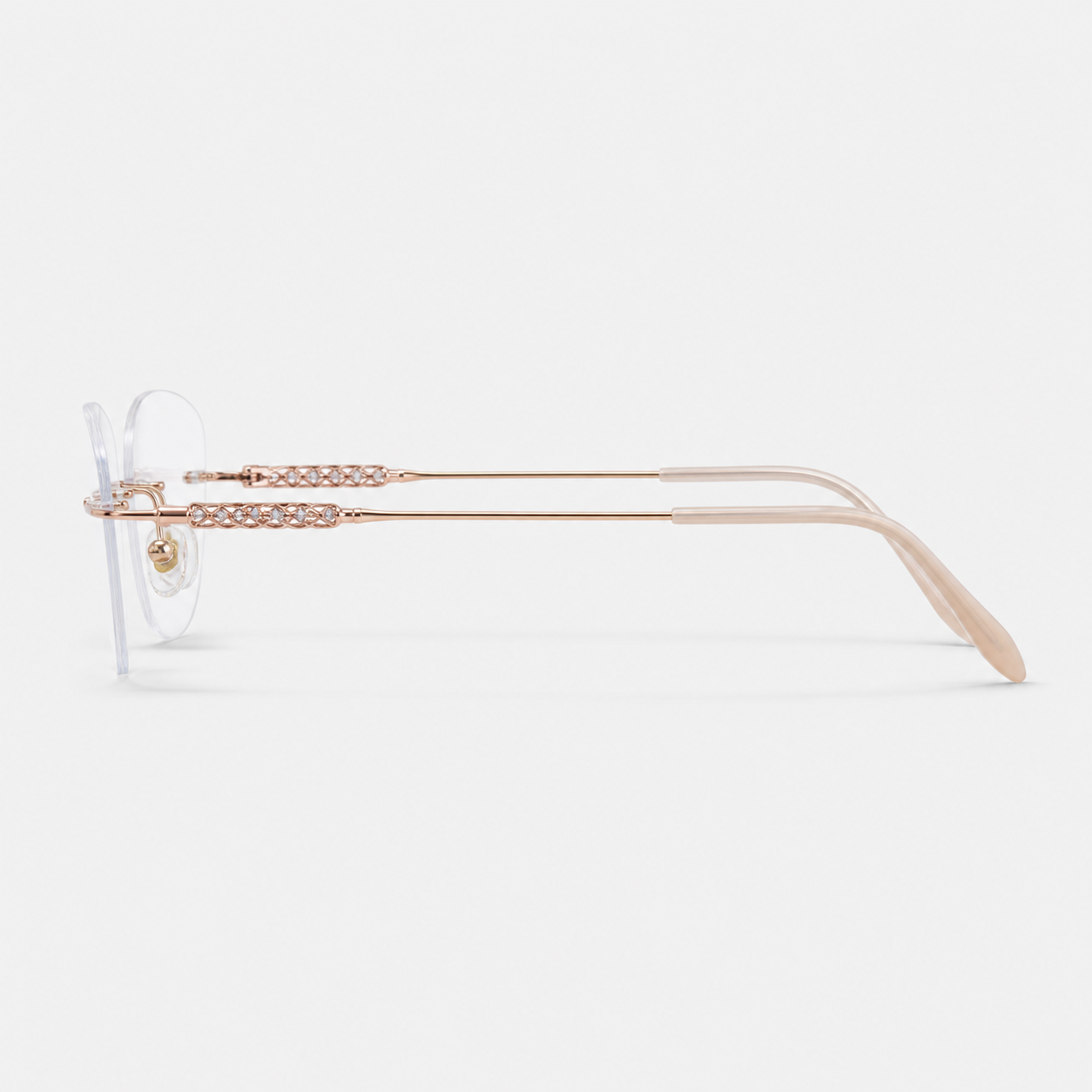 Gold unisex titanium alloy rimless soft geometric glasses, side product view