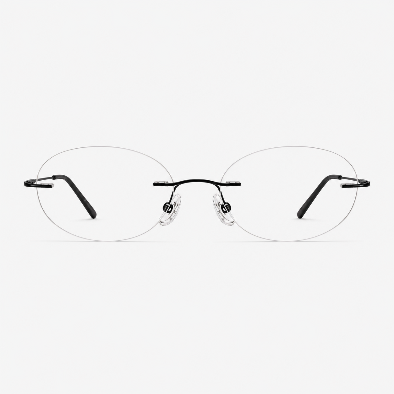 Black women's titanium rimless oval glasses, front product view