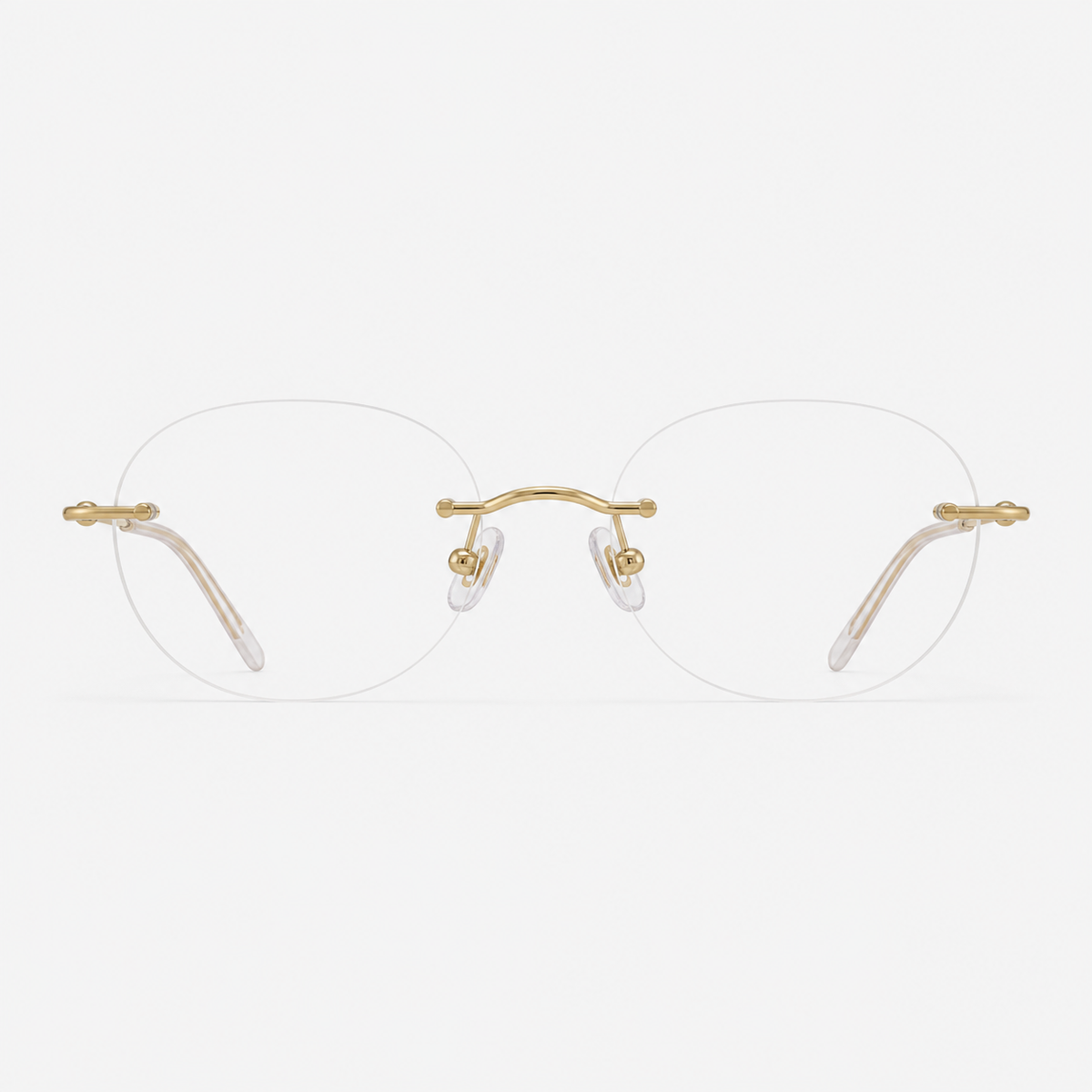 Gold women's titanium rimless oval glasses, front product view