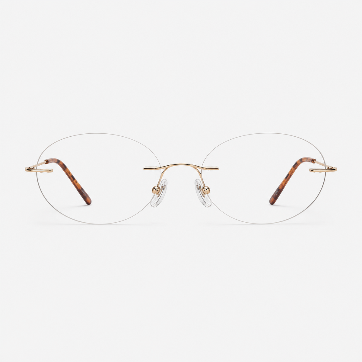Gold/Tortoise women's titanium rimless oval glasses, front product view