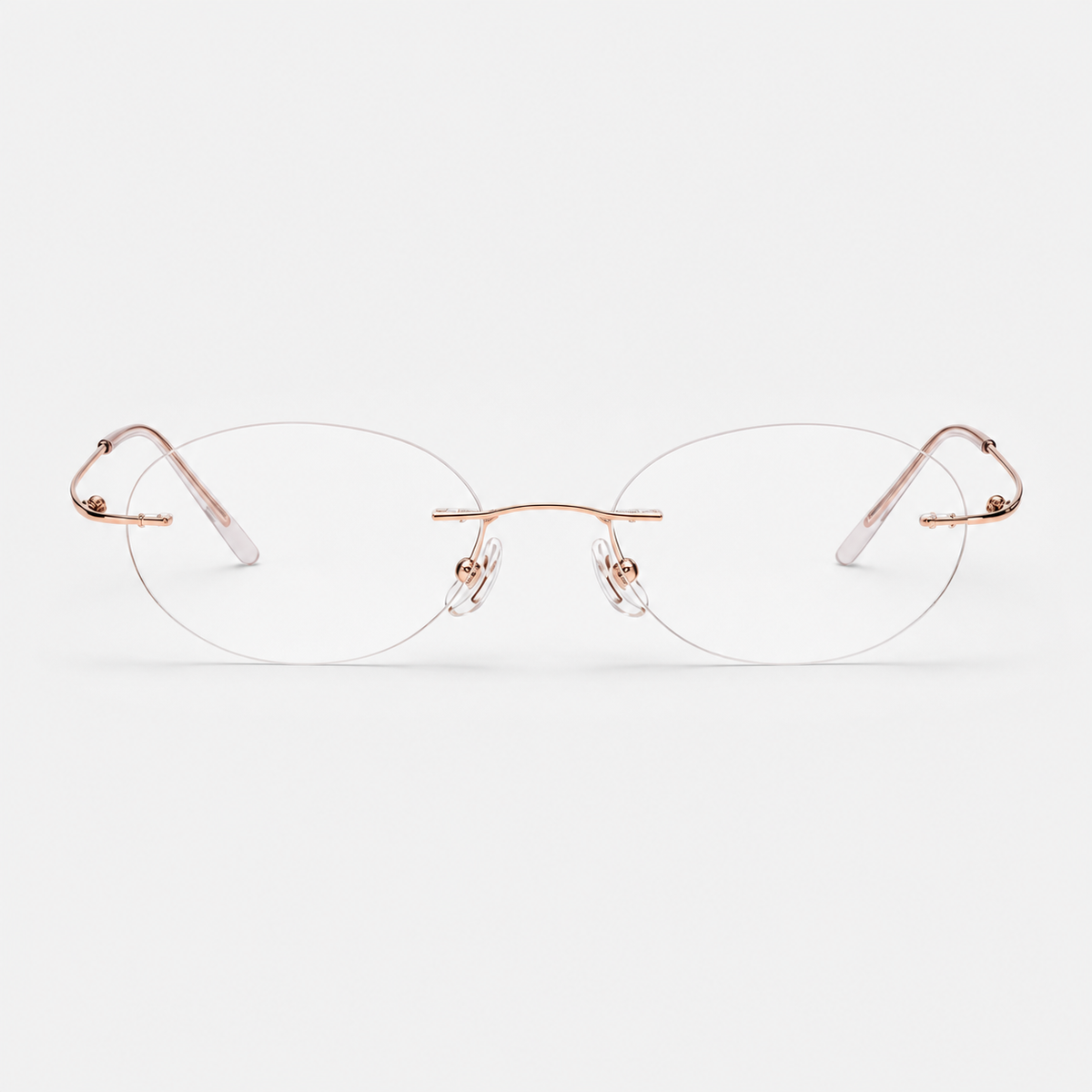 Rose Gold women's titanium rimless oval glasses, front product view