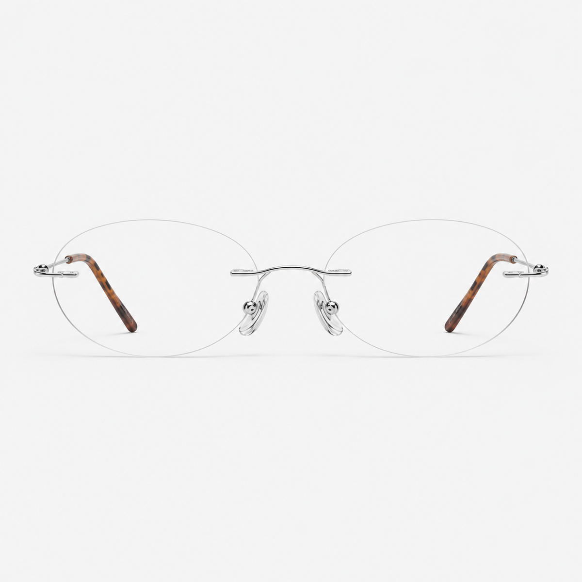 Silver/Tortoise women's titanium rimless oval glasses, front product view