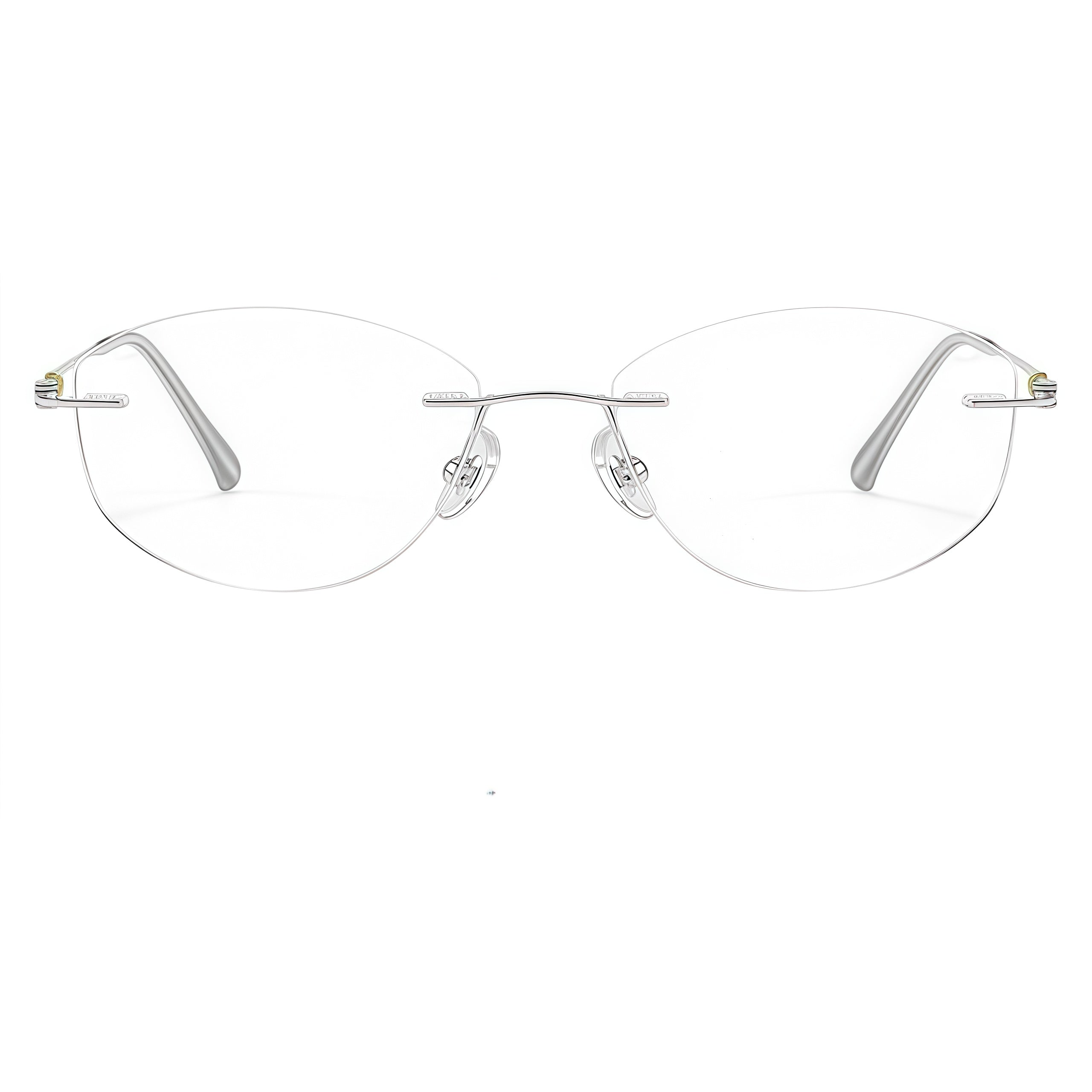 Green/Silver Women's Pure Titanium Rimless Cat-Eye Glasses, clean front product view