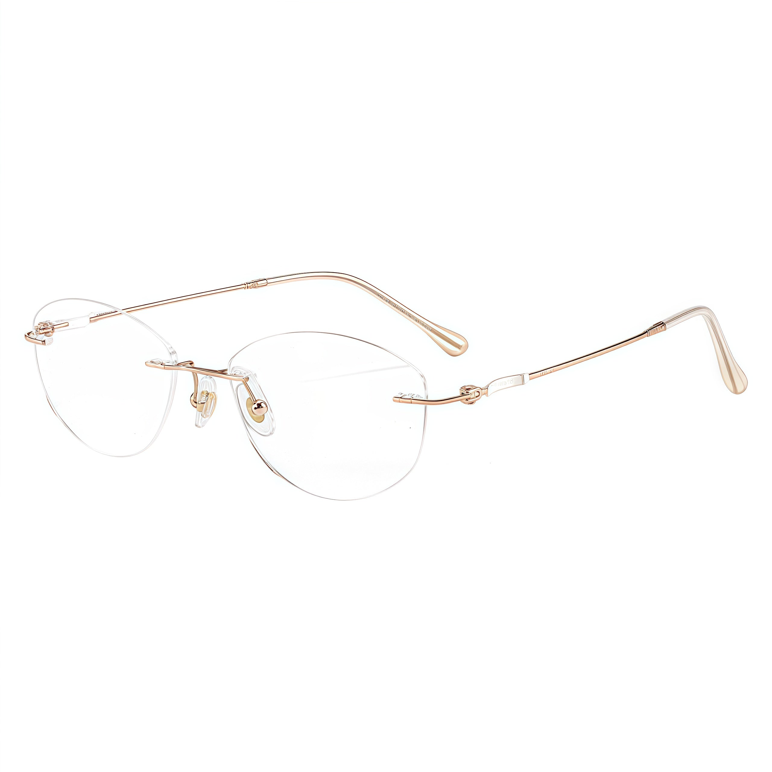 Rose Gold Women's Pure Titanium Rimless Cat-Eye Glasses, 45-degree product view
