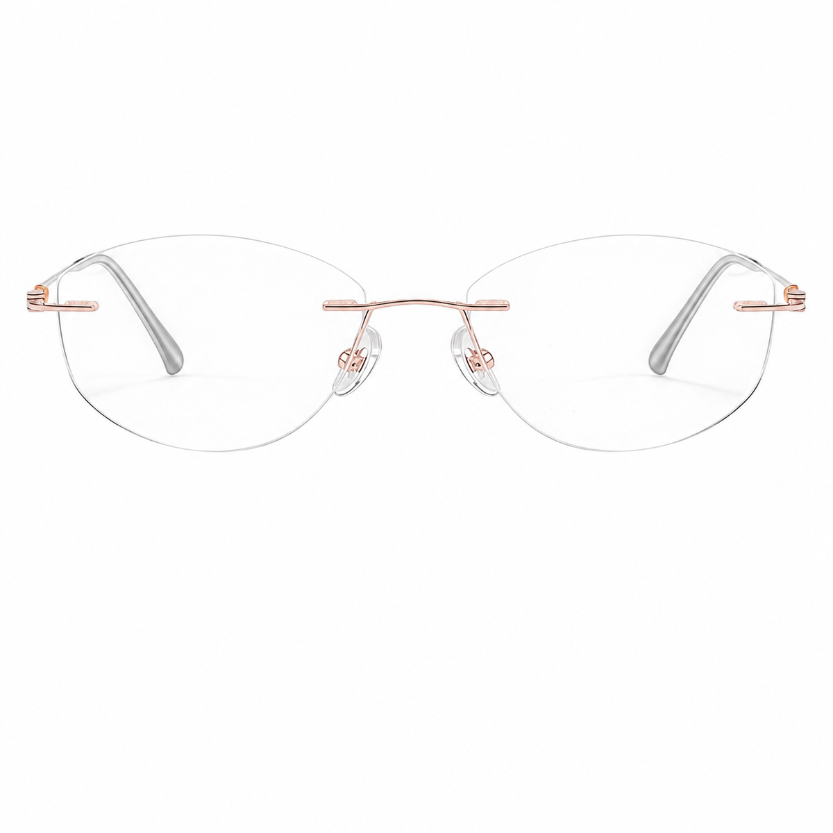 Rose Gold Women's Pure Titanium Rimless Cat-Eye Glasses, clean front product view
