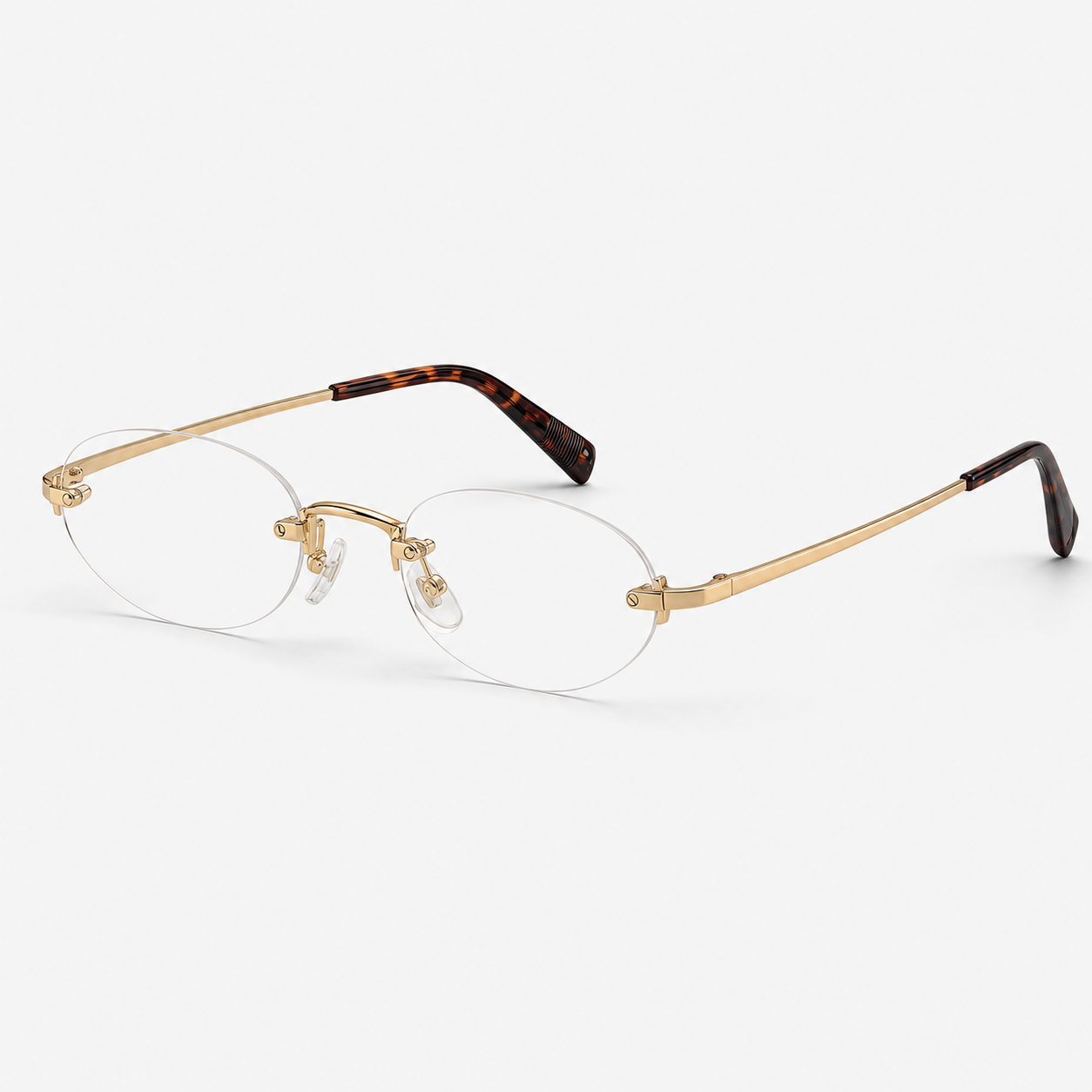 Gold/Leopard women's titanium rimless narrow oval glasses, 45-degree product view