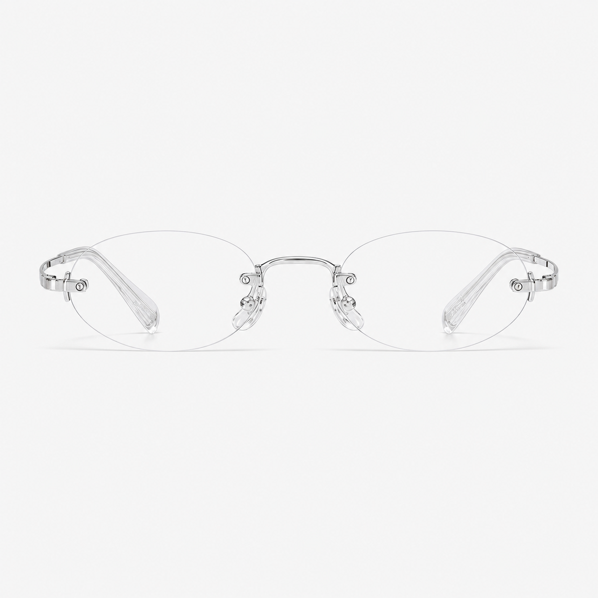 Silver/Crystal Clear women's titanium rimless narrow oval glasses, front product view