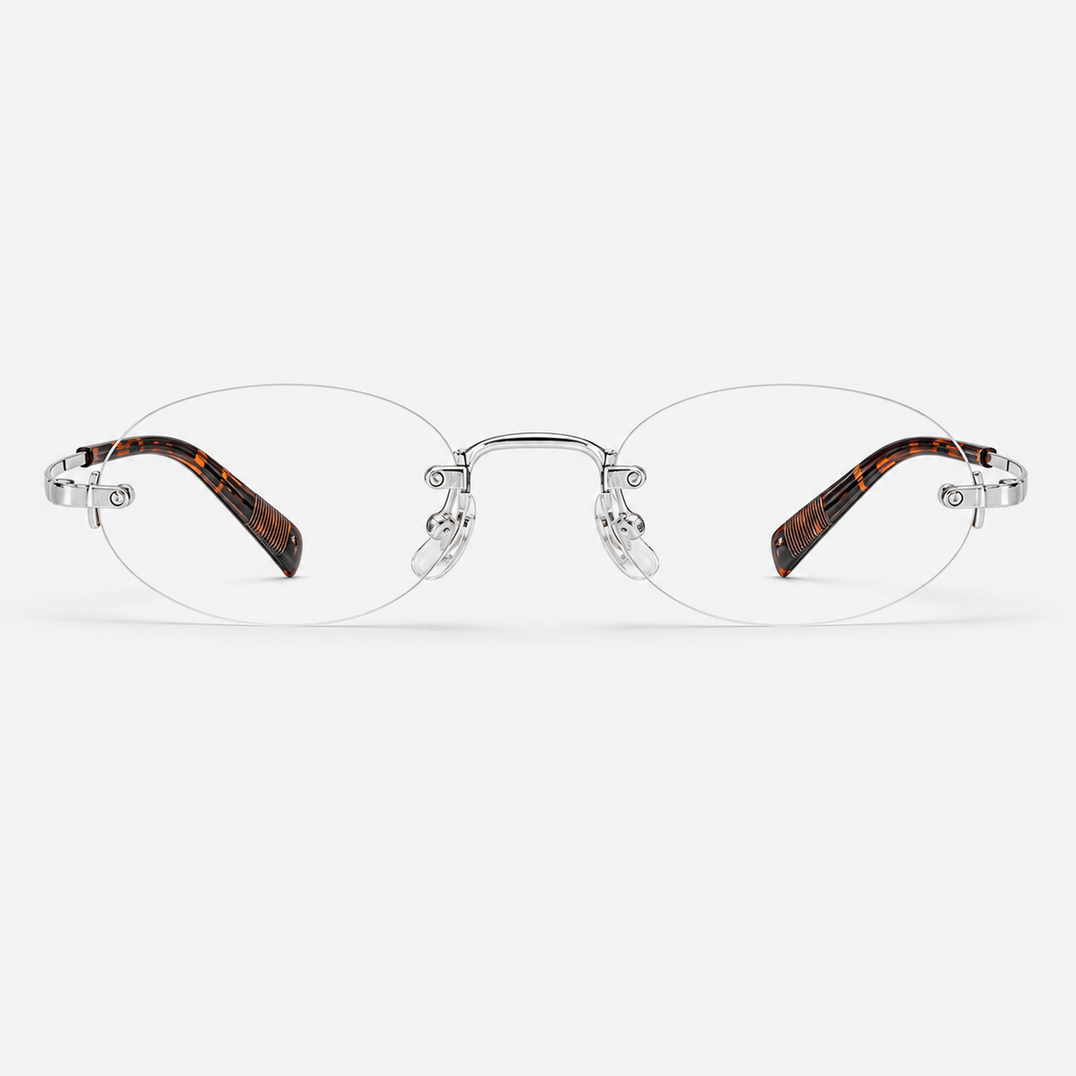 Silver/Leopard women's titanium rimless narrow oval glasses, front product view