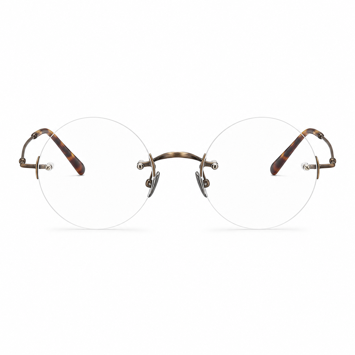 Antique Bronze Unisex Round Pure Titanium Rimless Glasses, clean front view