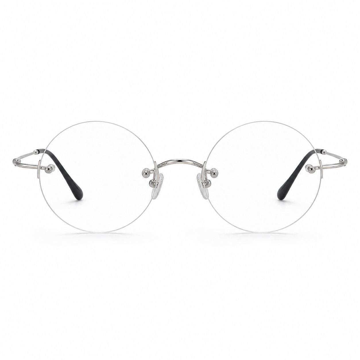 Silver Unisex Round Pure Titanium Rimless Glasses, clean front view