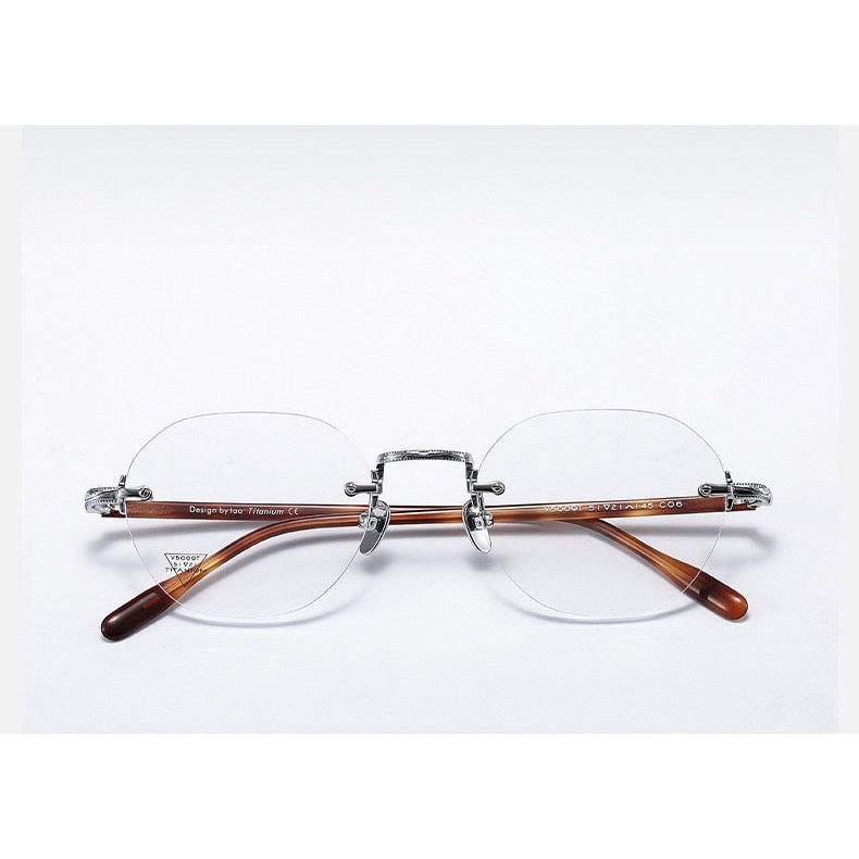 Silver/Tortoise Women's Titanium-Acetate Rimless Soft-Square Glasses, clean front product view