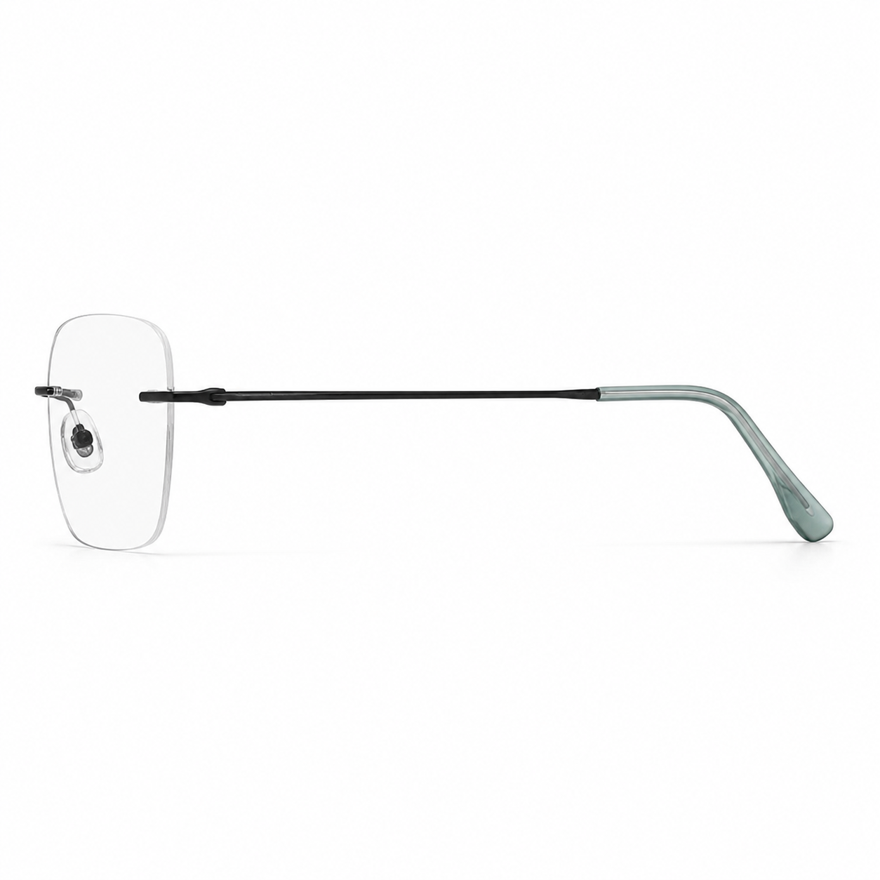 Unisex Pure Titanium Rimless Deep-Square Glasses, side temple product view