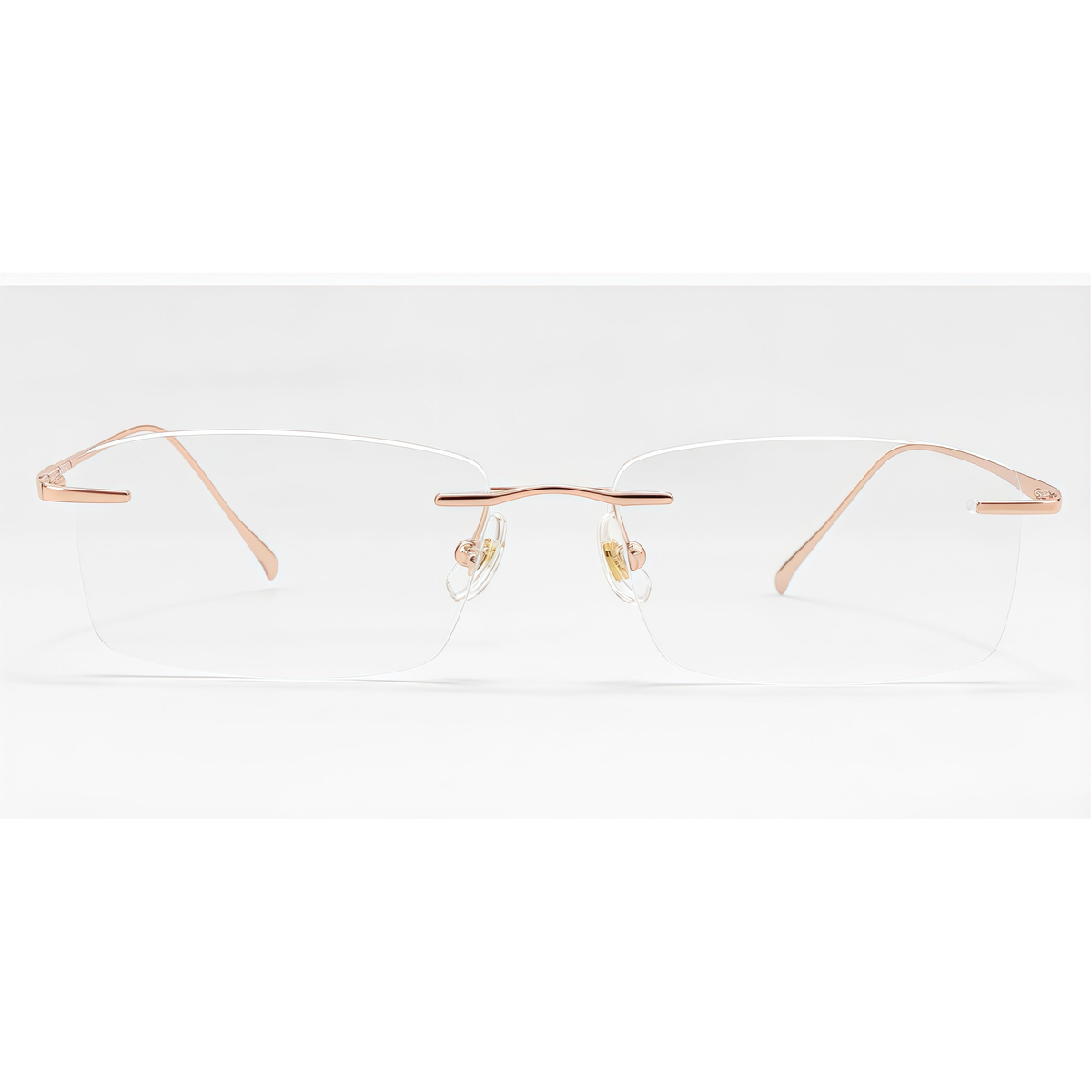 Rose Gold Unisex Pure Titanium Rimless Rectangular Glasses, clean front product view