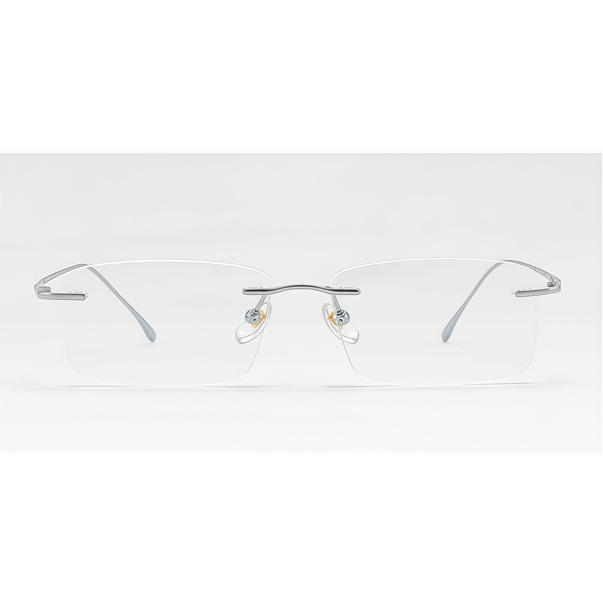 Silver Unisex Pure Titanium Rimless Rectangular Glasses, clean front product view