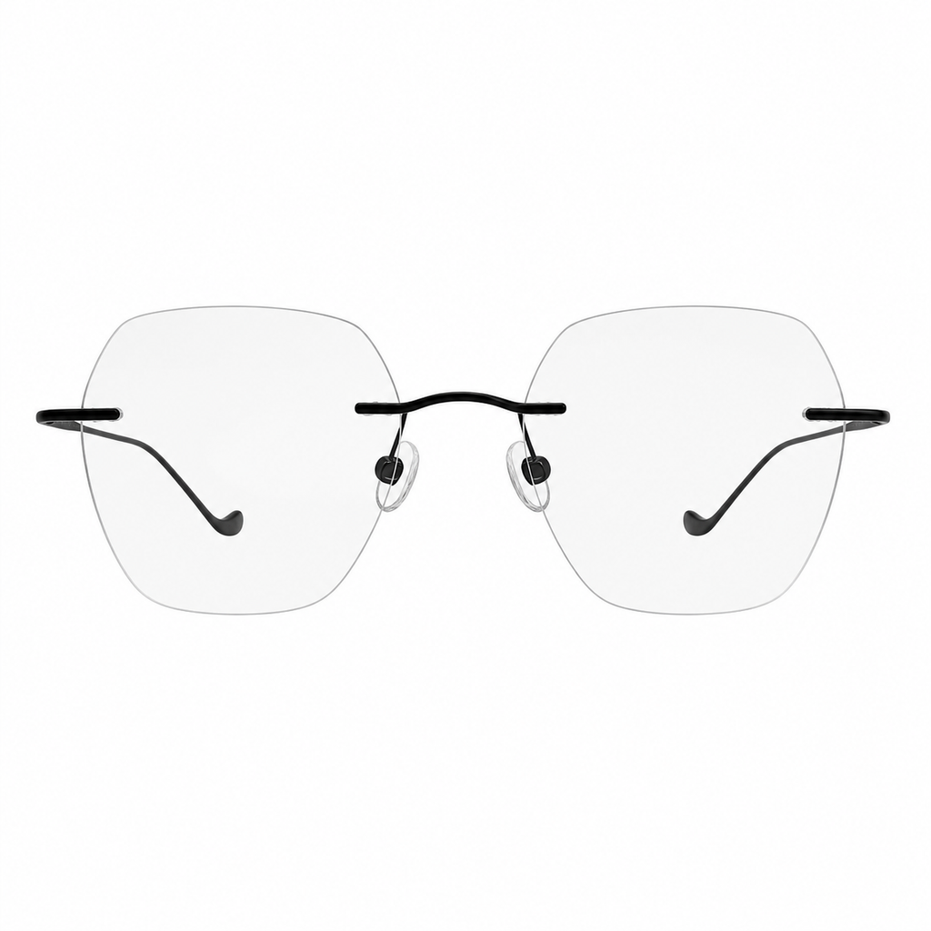 Black Women's Pure Titanium Rimless Soft-Square Glasses, clean front product view