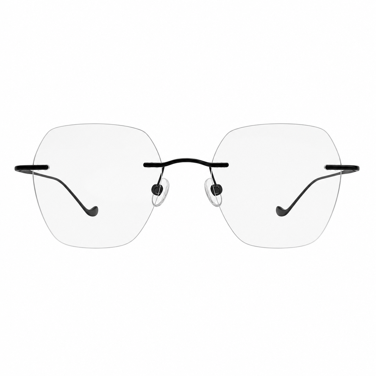 Black Women's Pure Titanium Rimless Soft-Square Glasses, clean front product view