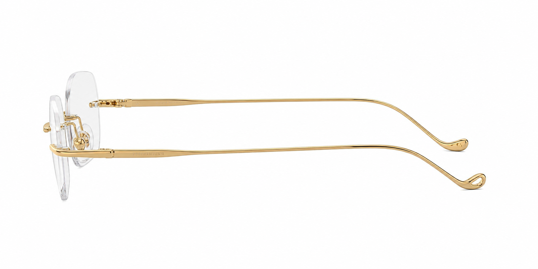 Gold Women's Pure Titanium Rimless Soft-Square Glasses, side temple product view