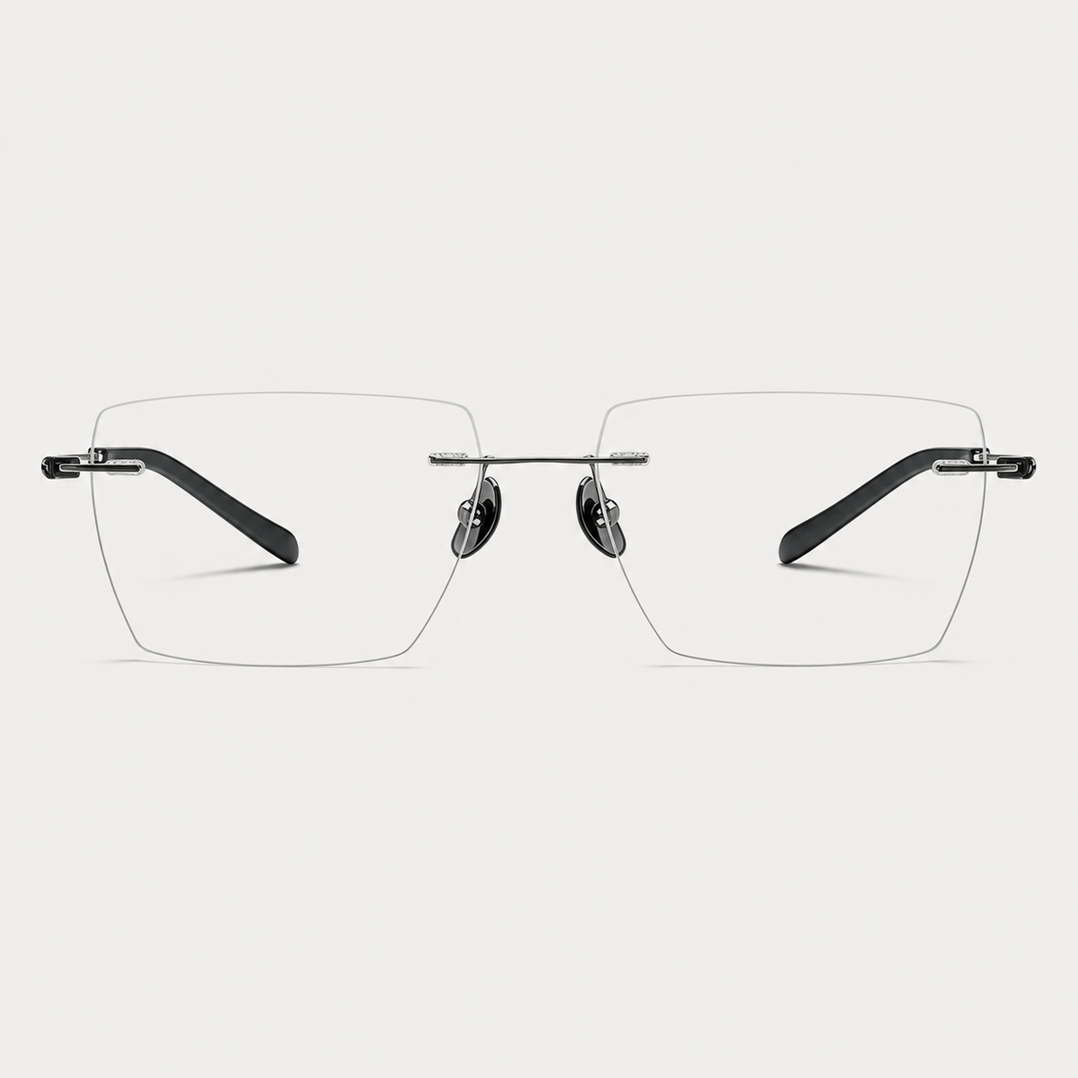 Gunmetal/Black unisex titanium alloy rimless large geometric rectangular glasses, front product view