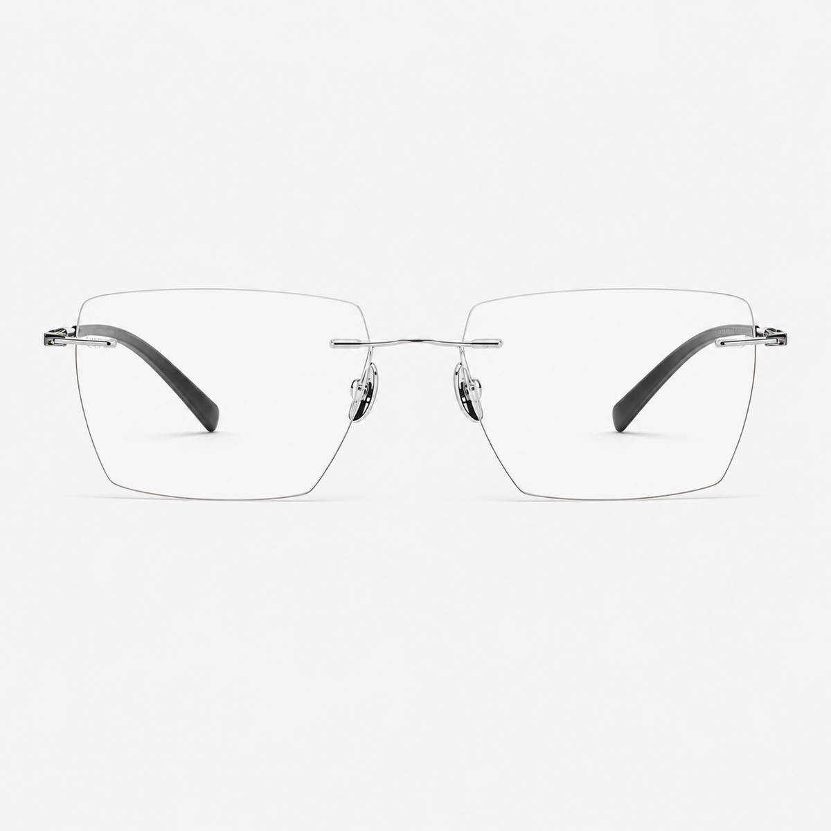 Silver/Black unisex titanium alloy rimless large geometric rectangular glasses, front product view