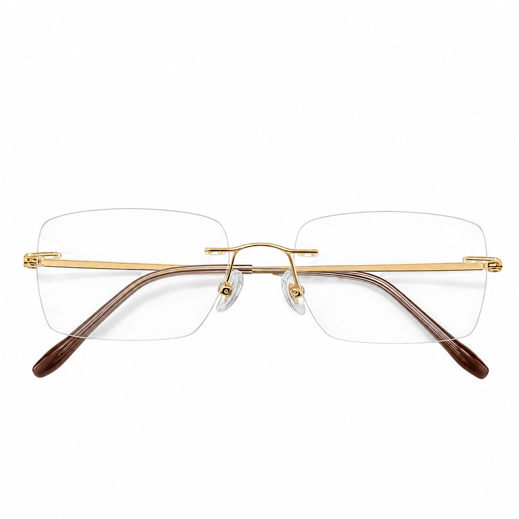 Gold Men's Pure Titanium Rimless Rounded-Rectangle Glasses, clean front product view