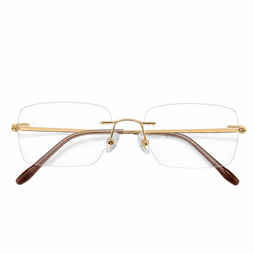 Gold Men's Pure Titanium Rimless Rounded-Rectangle Glasses, clean front product view