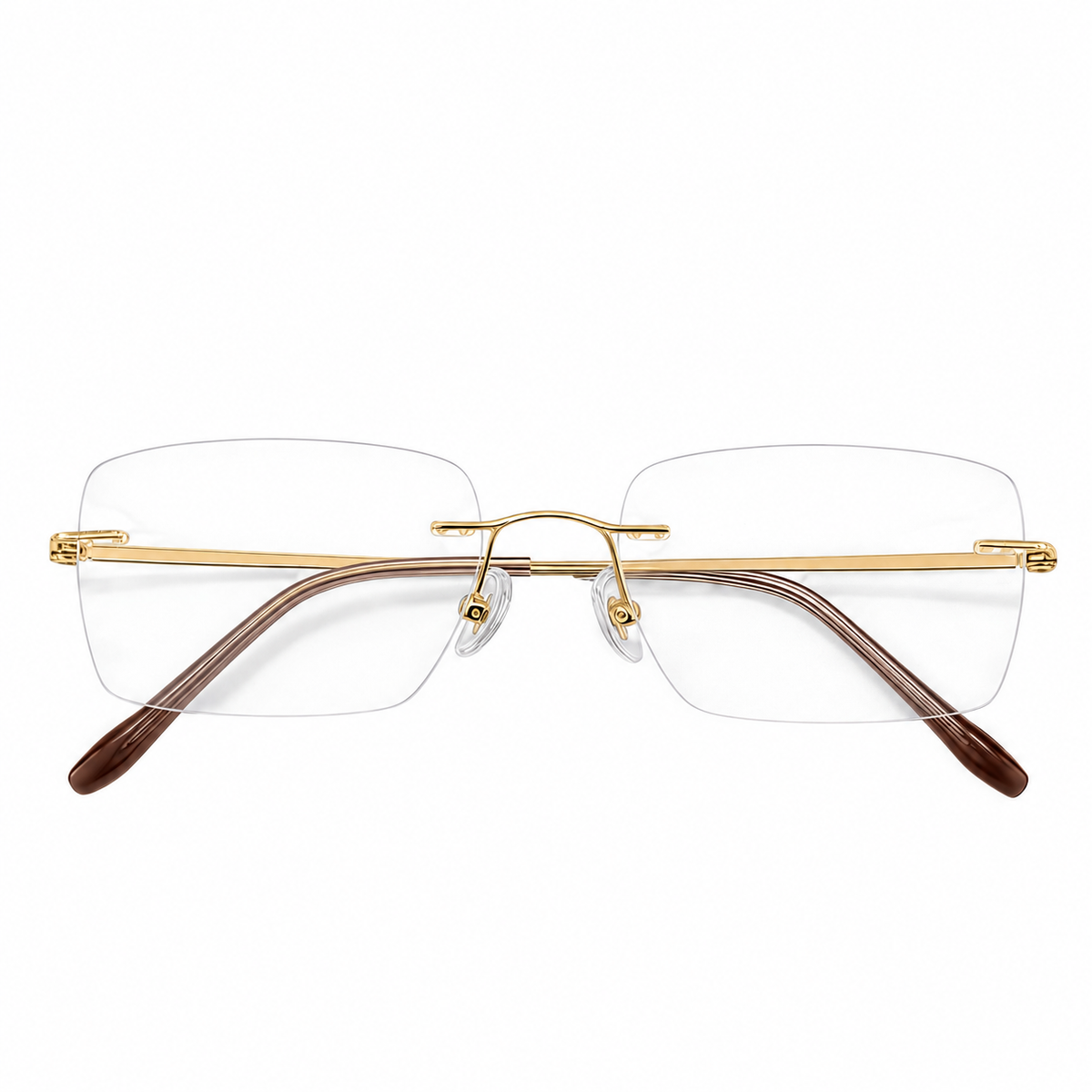 Gold Men's Pure Titanium Rimless Rounded-Rectangle Glasses, clean front product view
