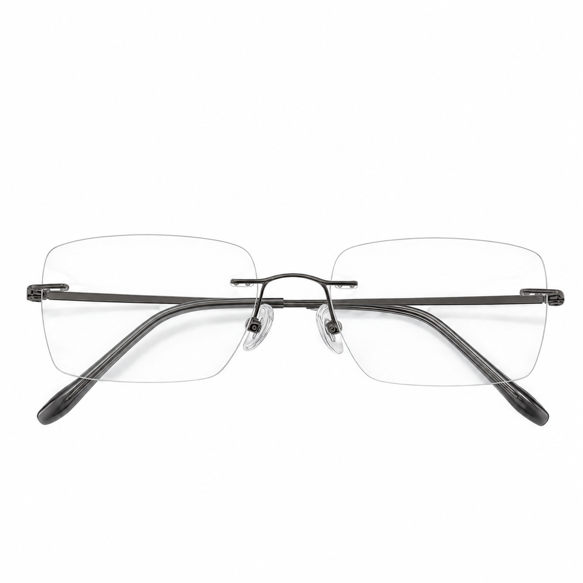 Gunmetal Men's Pure Titanium Rimless Rounded-Rectangle Glasses, clean front product view