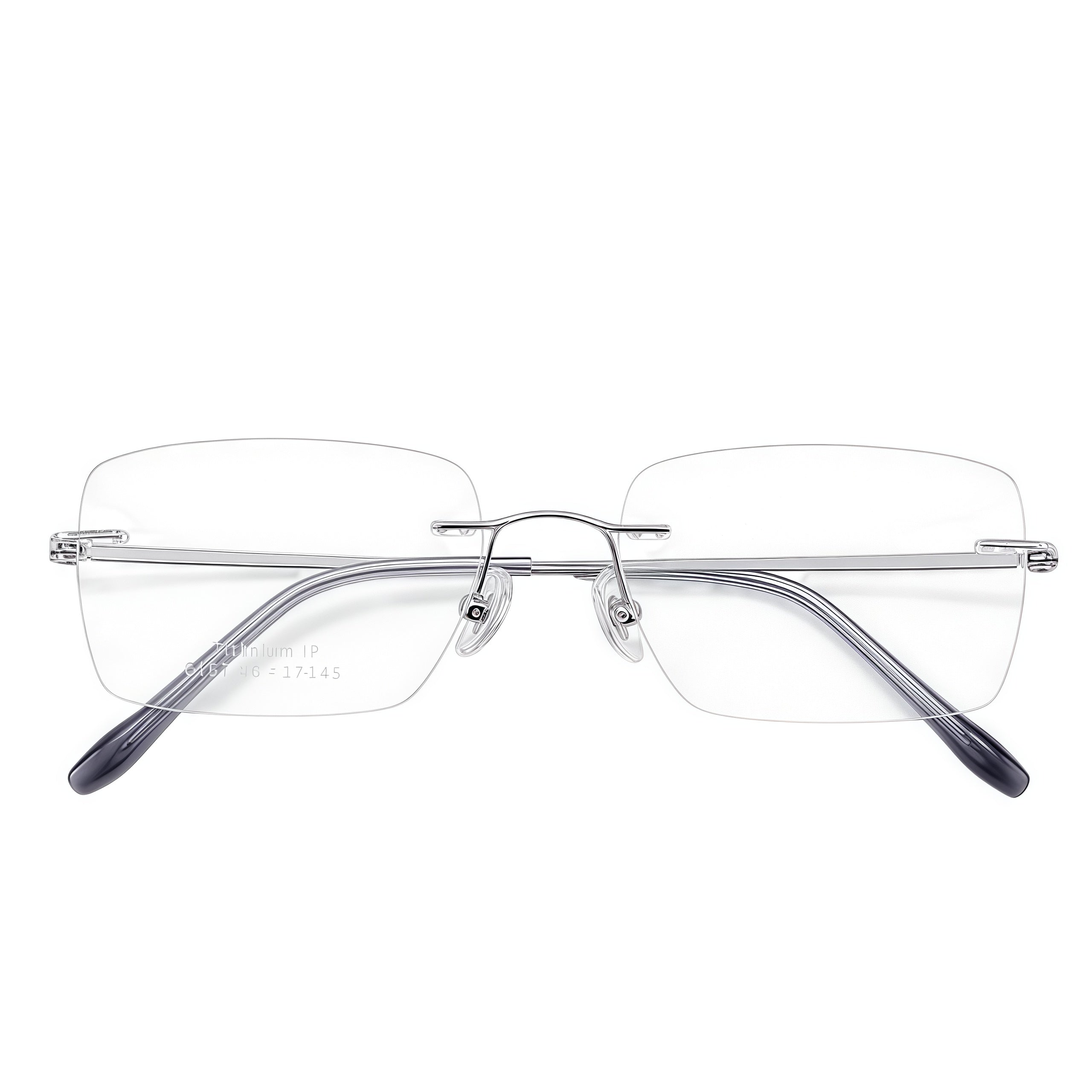 Silver Men's Pure Titanium Rimless Rounded-Rectangle Glasses, clean front product view