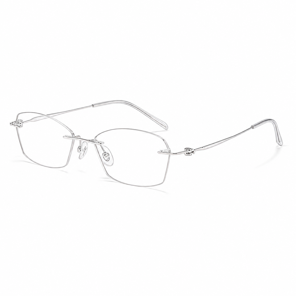 Silver Women's Geometric Pure Titanium Rimless Glasses, 45-degree view