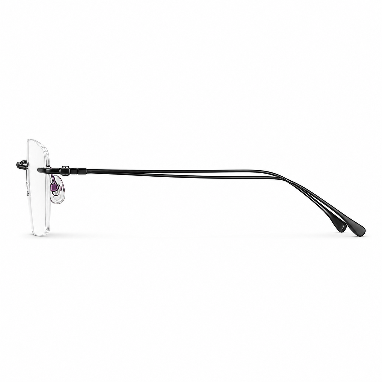 Black Unisex Pure Titanium Rimless Eyeglasses, true side-profile product view