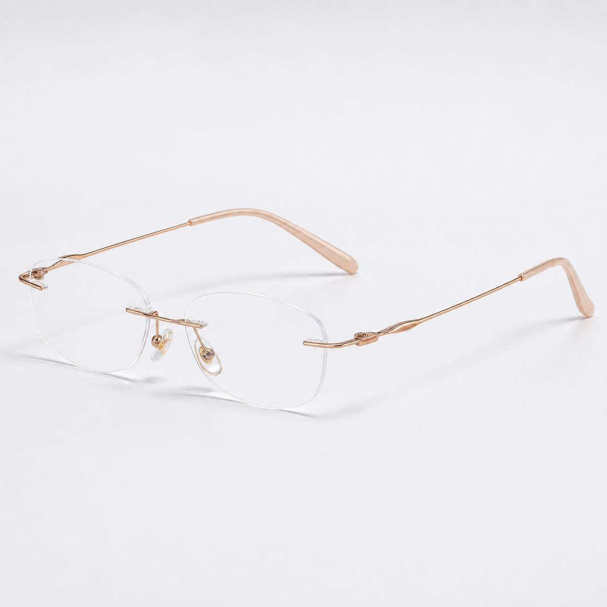 Gold women's titanium alloy rimless soft butterfly glasses, 45-degree product view