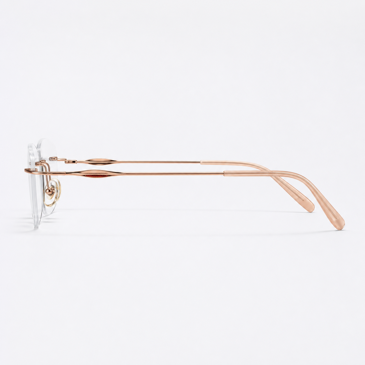 Gold women's titanium alloy rimless soft butterfly glasses, side product view