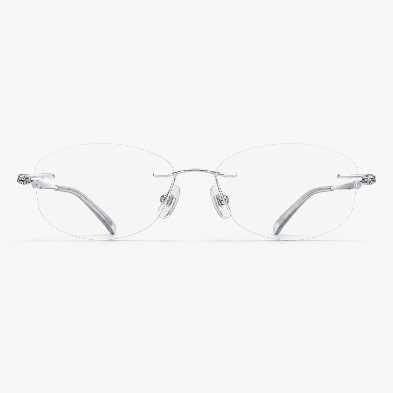 Silver women's titanium alloy rimless soft butterfly glasses, front product view