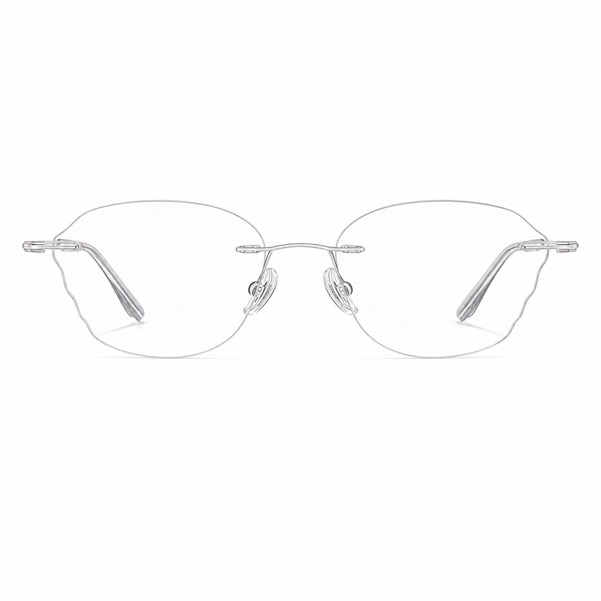 Blue/Silver Women's Wide Oval Pure Titanium Rimless Glasses, clean front view