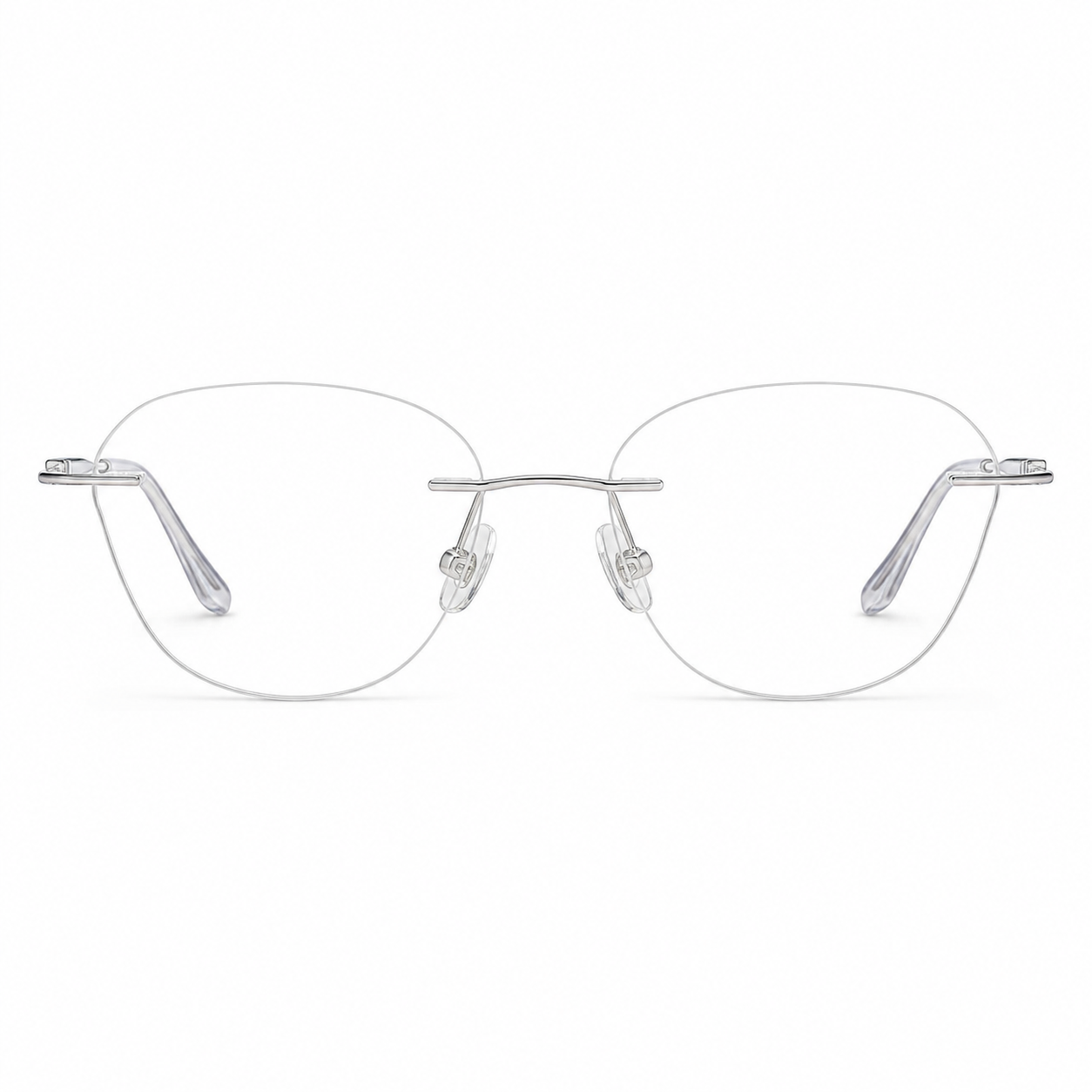Green/Silver Women's Wide Oval Pure Titanium Rimless Glasses, clean front view