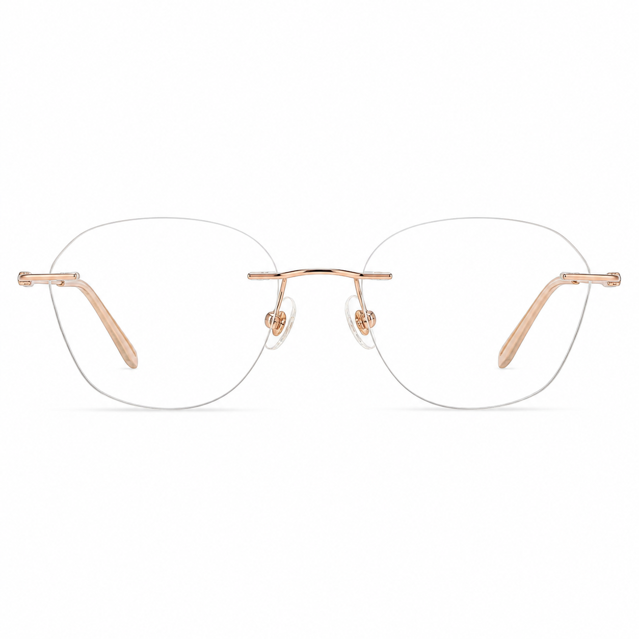 Rose Gold Women's Wide Oval Pure Titanium Rimless Glasses, clean front view