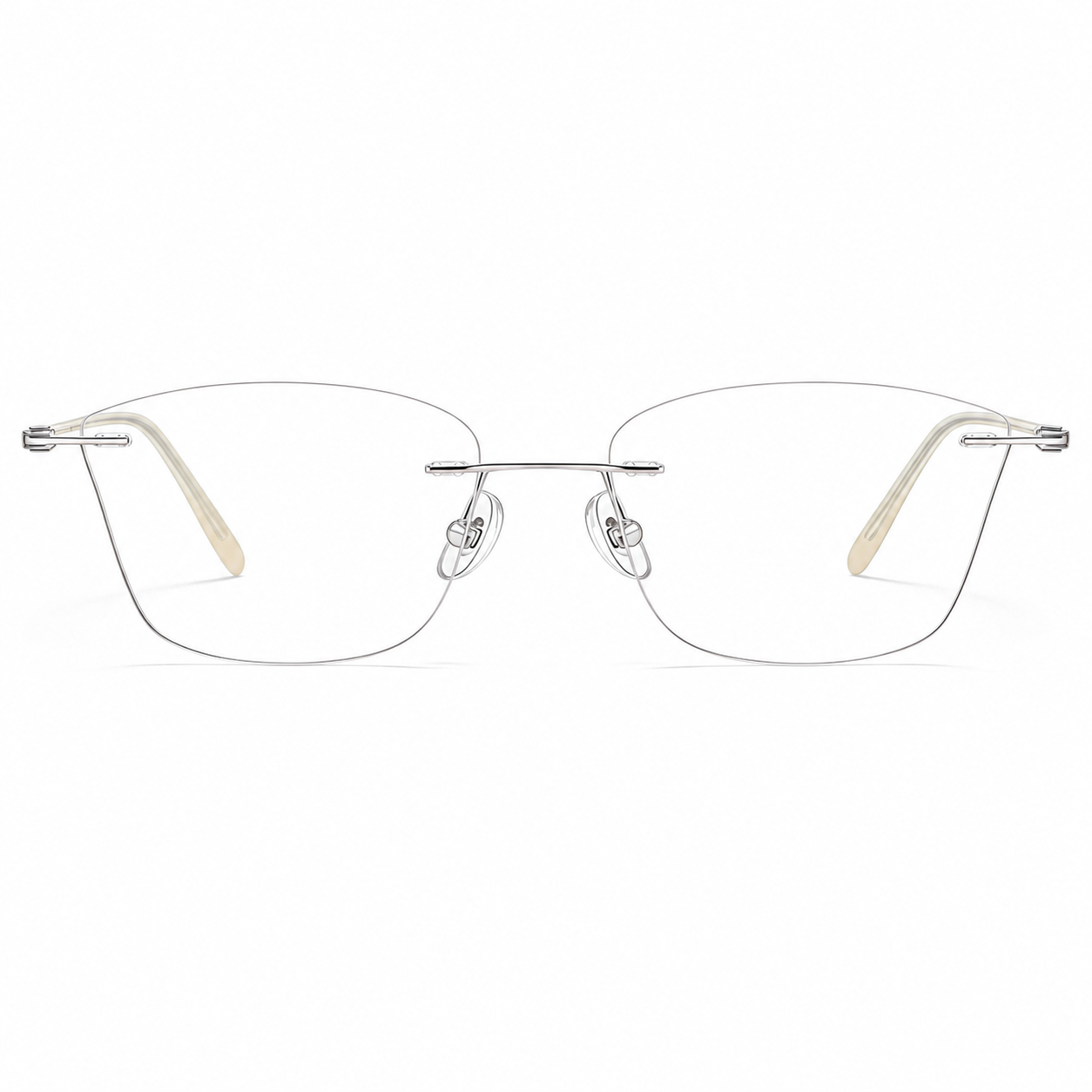 Silver Women's Square Pure Titanium Rimless Glasses, clean front view