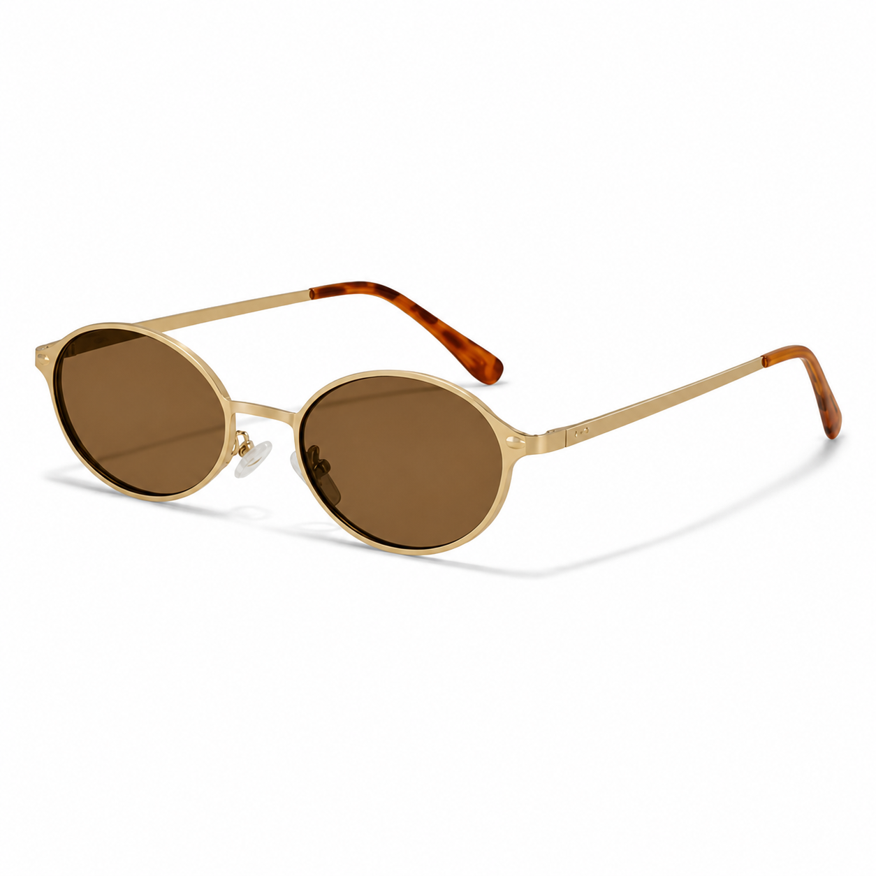 Champagne Brown women's narrow metal oval UV400 sunglasses, 45-degree product view
