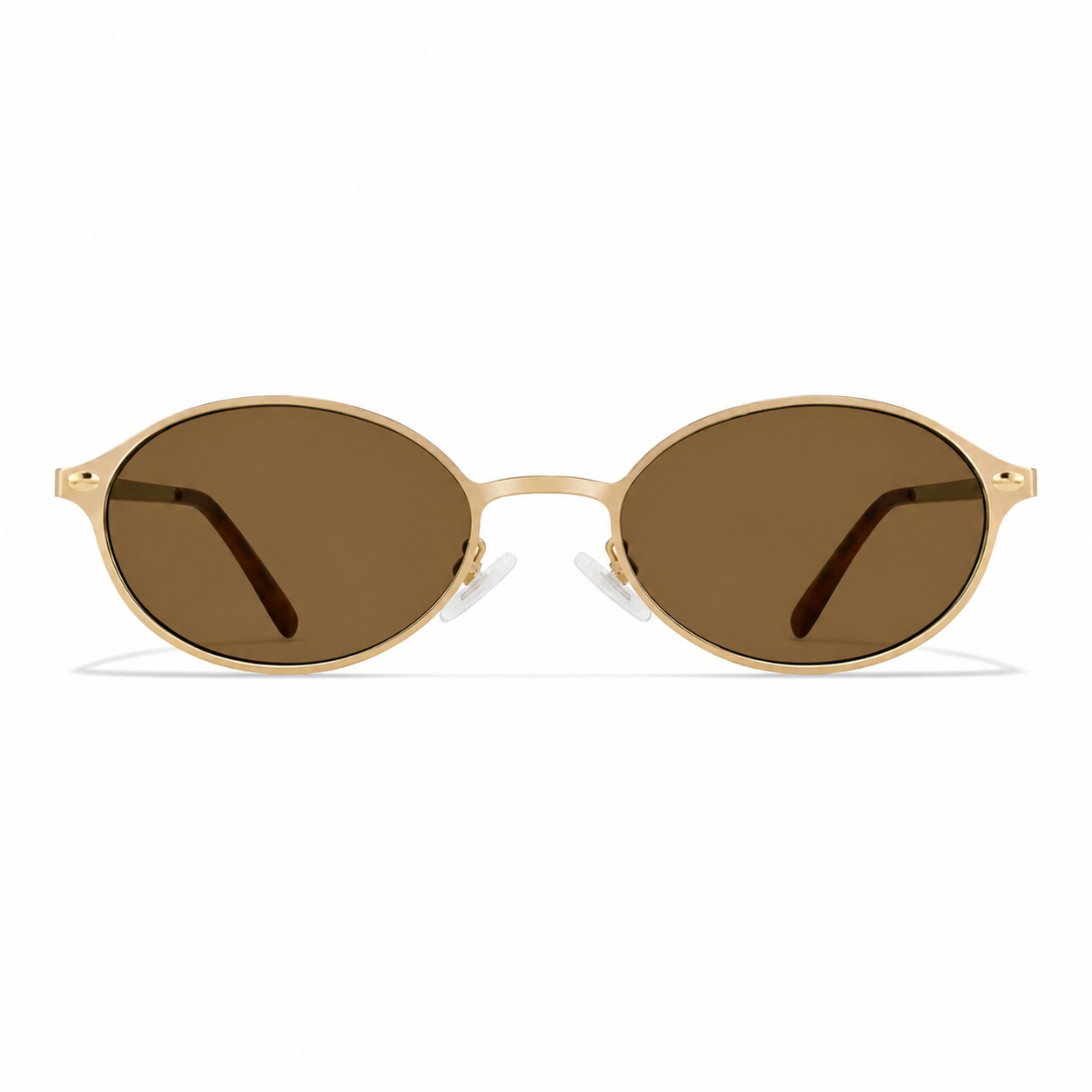 Champagne Brown women's narrow metal oval UV400 sunglasses, front product view