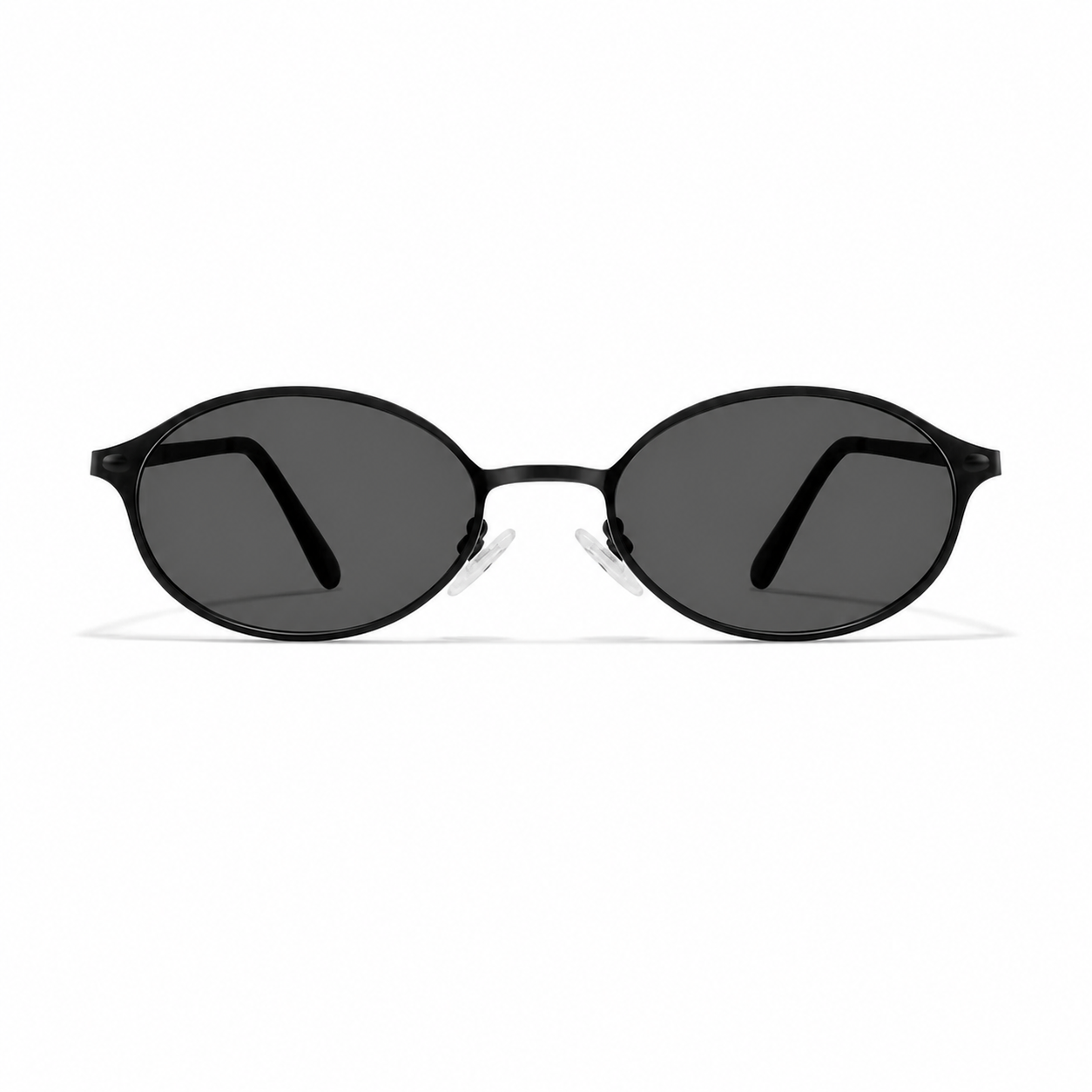 Charcoal Gray women's narrow metal oval UV400 sunglasses, front product view