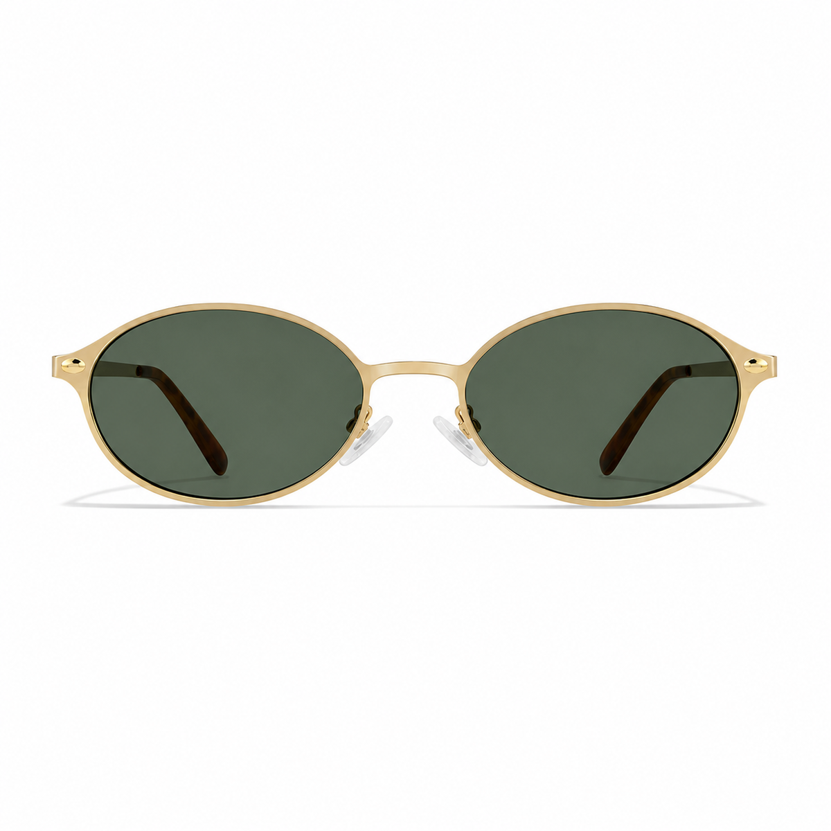 Gold and Green women's narrow metal oval UV400 sunglasses, front product view