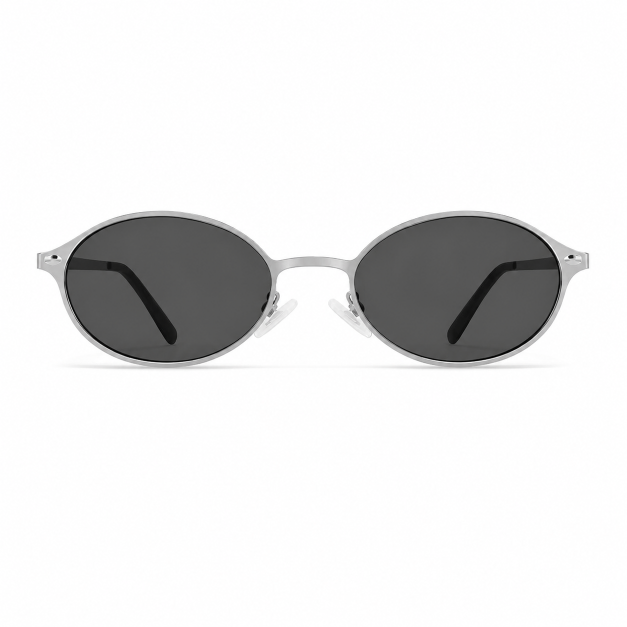 Silver Gray women's narrow metal oval UV400 sunglasses, front product view