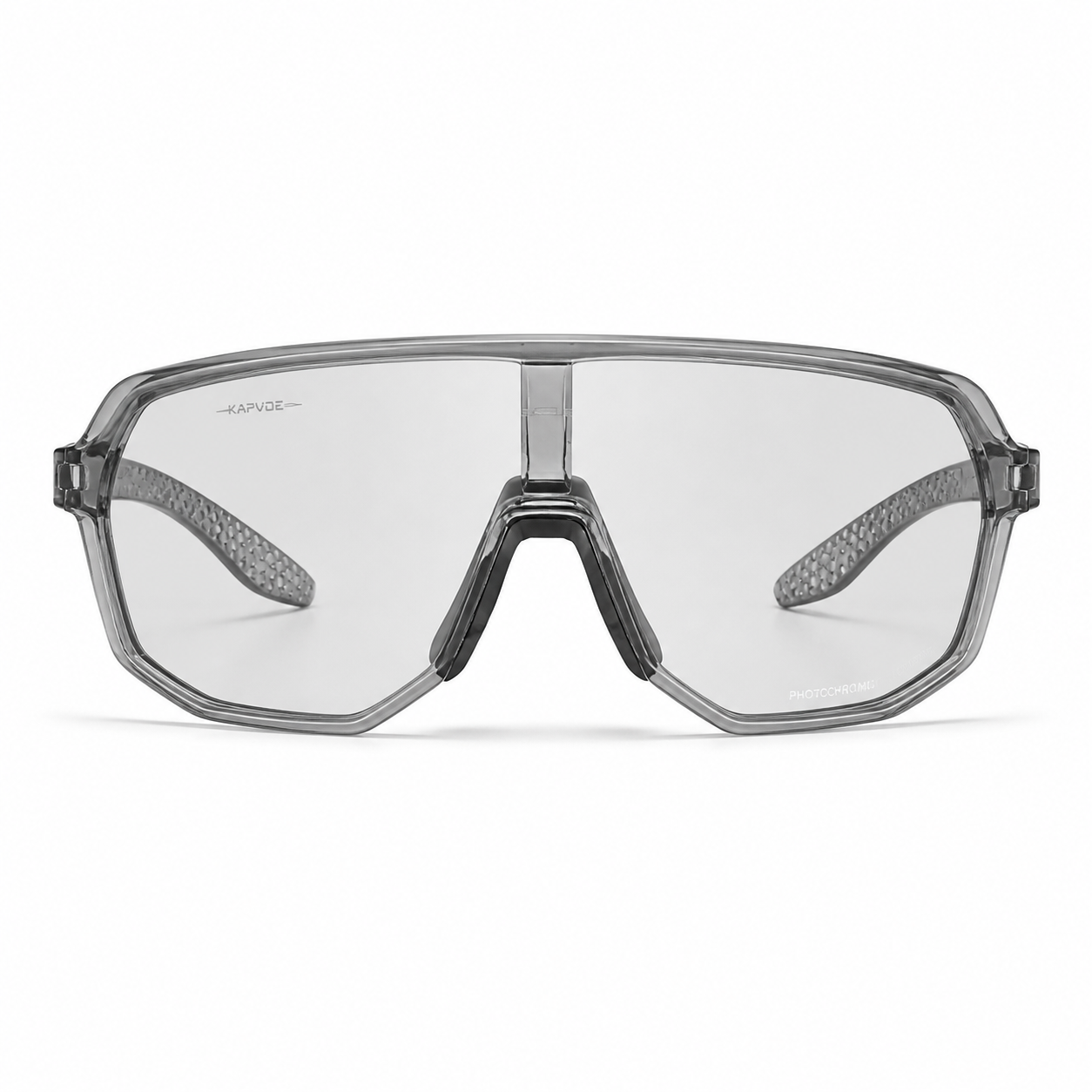 Crystal Grey Frame/Photochromic Grey Lens Unisex TR Photochromic Full-Rim Cycling Sunglasses, clean front product view